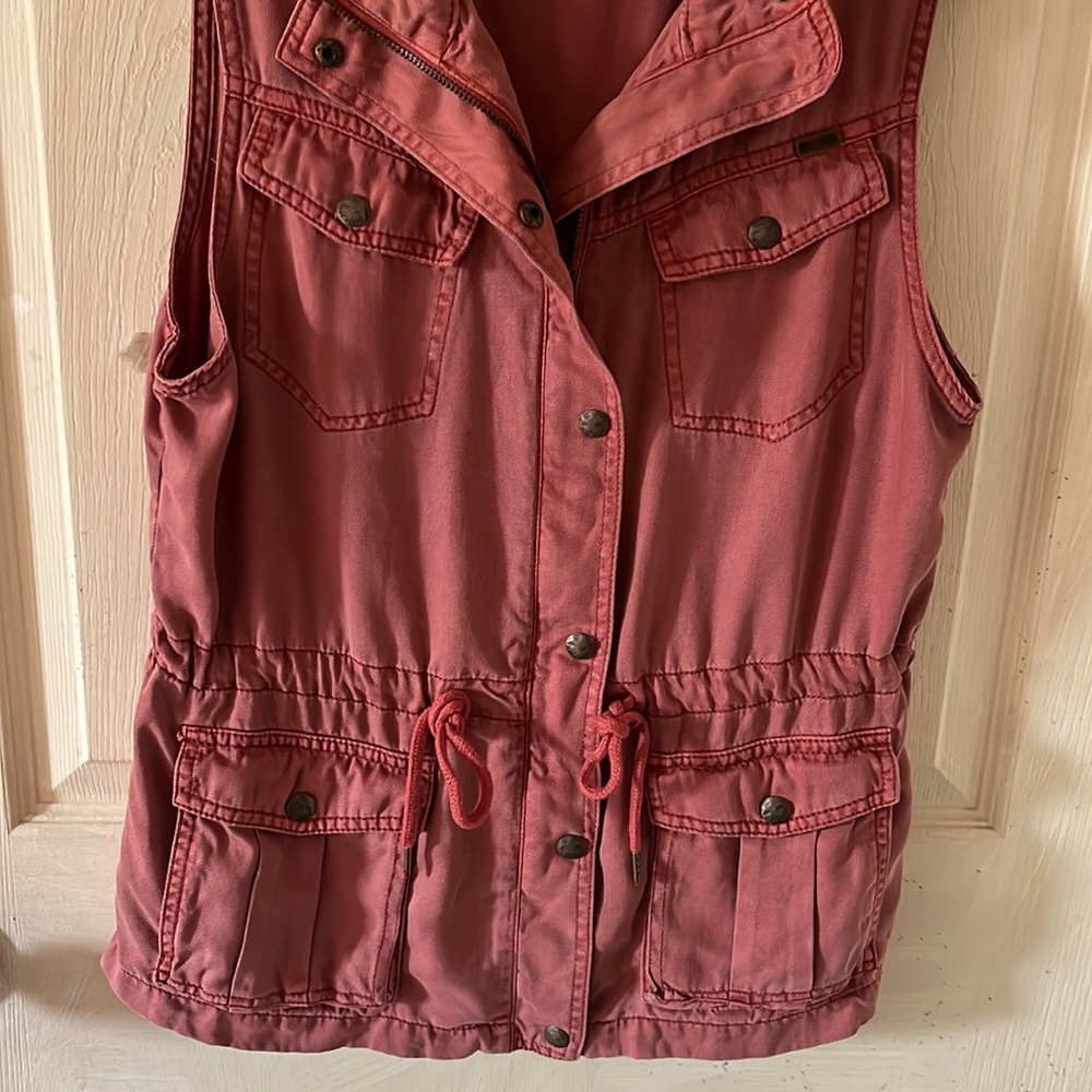 Max Jeans Military Utility Vest Drawstring 4 Front Pockets Dusty Rose Size Small - Picture 8 of 16
